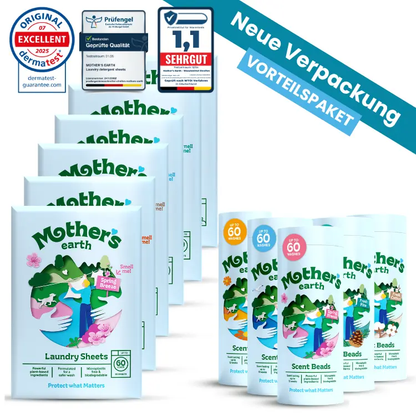 Umweltfreundliche Waschmittel-Blätter + Duftperlen Vorteilspaket Mother's Earth