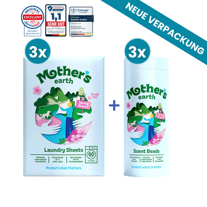 Umweltfreundliche Waschmittel-Blätter + Duftperlen Vorteilspaket Mother's Earth