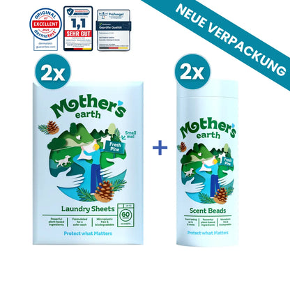 Umweltfreundliche Waschmittel-Blätter + Duftperlen Vorteilspaket Mother's Earth